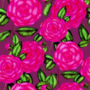 Kamelya çiçekli suluboya desenli. Çiçek tasarımı. Kamelyalı romantik bir düğün geçmişi. Parlak, kusursuz bir yaz deseni. Botanik duvar kağıdı. Her türlü tasarım için kullanılabilir.