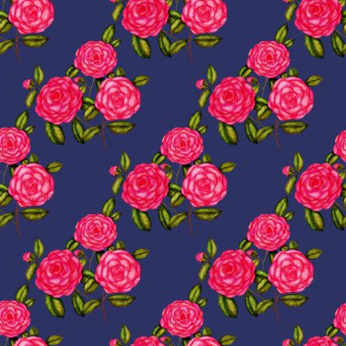 Kamelya çiçekli suluboya desenli. Çiçek tasarımı. Kamelyalı romantik bir düğün geçmişi. Parlak, kusursuz bir yaz deseni. Botanik duvar kağıdı. Her türlü tasarım için kullanılabilir.