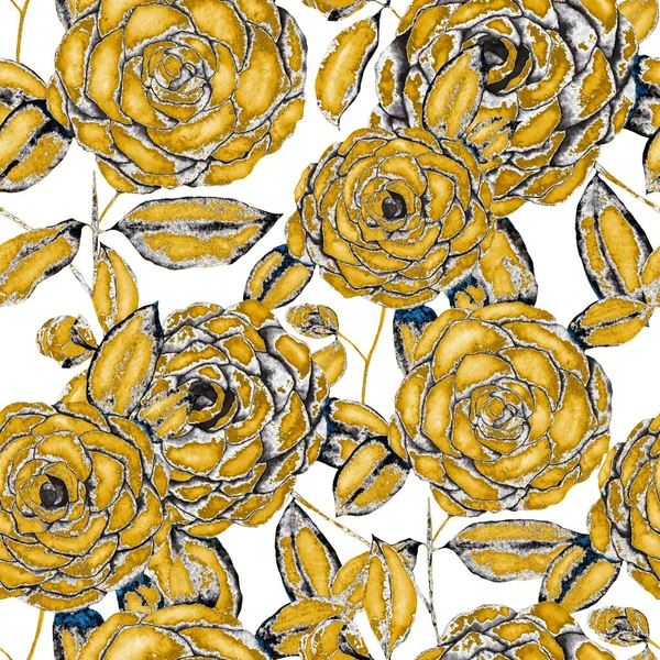 Aquarel Naadloos Patroon Met Camellia Bloemen Bloemen Design Romantische Bruiloft — Stockfoto
