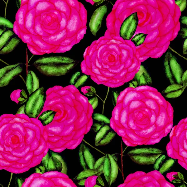 Aquarell Nahtloses Muster Mit Kamelienblüten Florales Design Romantische Hochzeit Hintergrund — Stockfoto