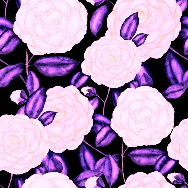Акварельний Безшовний Візерунок Квітами Камелії Квітковий Дизайн Романтичний Весільний Фон — стокове фото
