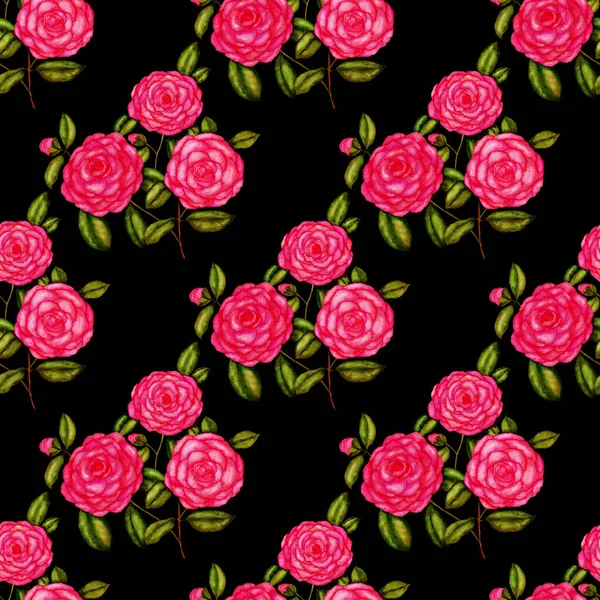 Acquerello Modello Senza Soluzione Continuità Con Fiori Camelia Design Floreale — Foto Stock