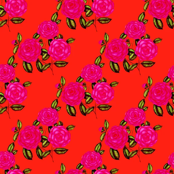 Acquerello Modello Senza Soluzione Continuità Con Fiori Camelia Design Floreale — Foto Stock