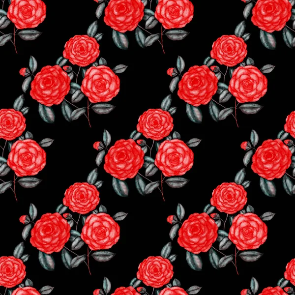 Acquerello Modello Senza Soluzione Continuità Con Fiori Camelia Design Floreale — Foto Stock