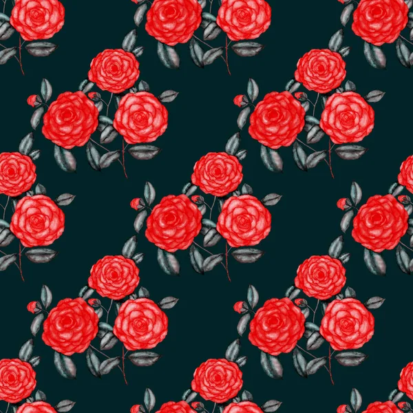 Acquerello Modello Senza Soluzione Continuità Con Fiori Camelia Design Floreale — Foto Stock