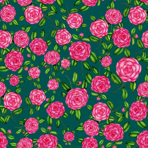 Acquerello Modello Senza Soluzione Continuità Con Fiori Camelia Design Floreale — Foto Stock