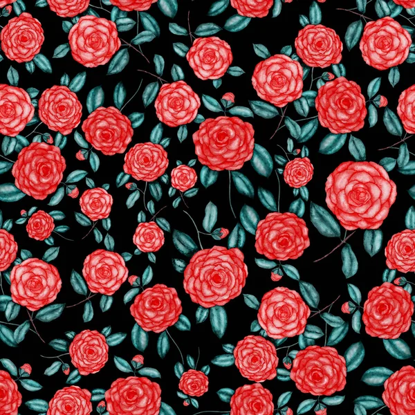 Aquarell Nahtloses Muster Mit Kamelienblüten Florales Design Romantische Hochzeit Hintergrund — Stockfoto