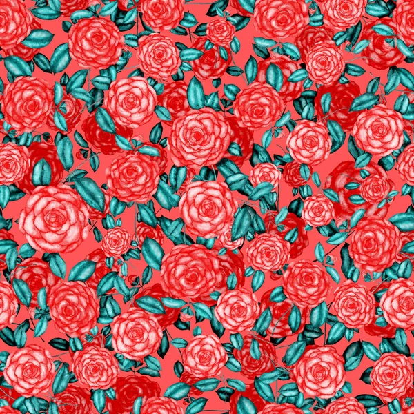 Акварельный Узор Цветками Камбалы Цветочные Design Romantic Свадебный Фон Camellias — стоковое фото