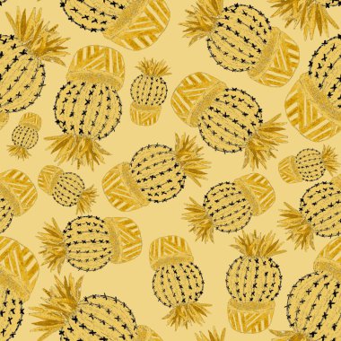 Kaktüslere el çizimi kaktüsler çizilmiş yaratıcı, pürüzsüz desen. Parlak botanik parmak izi. Kaktüslü kusursuz dekoratif arka plan. Her türlü dekorasyon için kullanılabilir..