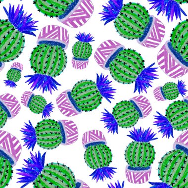 Kaktüslere el çizimi kaktüsler çizilmiş yaratıcı, pürüzsüz desen. Parlak botanik parmak izi. Kaktüslü kusursuz dekoratif arka plan. Her türlü dekorasyon için kullanılabilir..