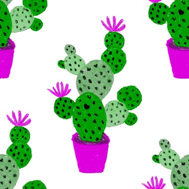 Kaktüslere el çizimi kaktüsler çizilmiş yaratıcı, pürüzsüz desen. Parlak botanik parmak izi. Kaktüslü kusursuz dekoratif arka plan. Her türlü dekorasyon için kullanılabilir..