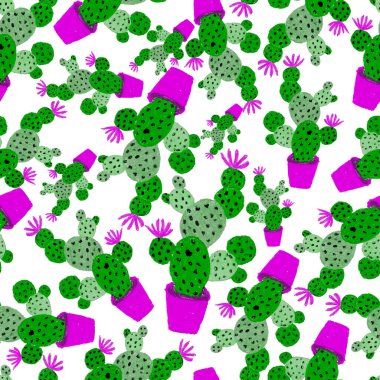 Kaktüslere el çizimi kaktüsler çizilmiş yaratıcı, pürüzsüz desen. Parlak botanik parmak izi. Kaktüslü kusursuz dekoratif arka plan. Her türlü dekorasyon için kullanılabilir..