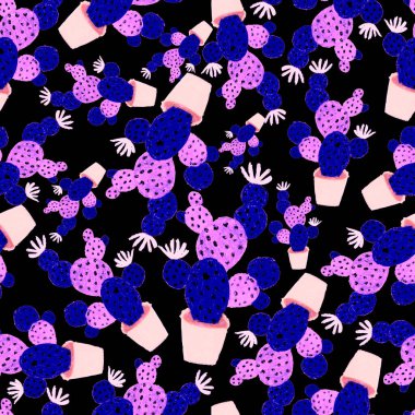 Kaktüslere el çizimi kaktüsler çizilmiş yaratıcı, pürüzsüz desen. Parlak botanik parmak izi. Kaktüslü kusursuz dekoratif arka plan. Her türlü dekorasyon için kullanılabilir..