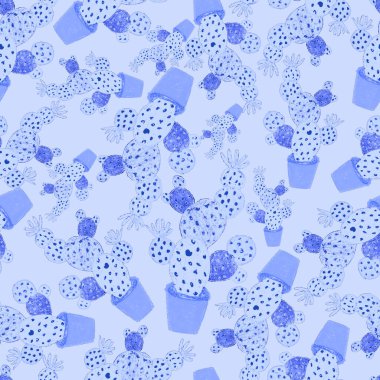 Kaktüslere el çizimi kaktüsler çizilmiş yaratıcı, pürüzsüz desen. Parlak botanik parmak izi. Kaktüslü kusursuz dekoratif arka plan. Her türlü dekorasyon için kullanılabilir..