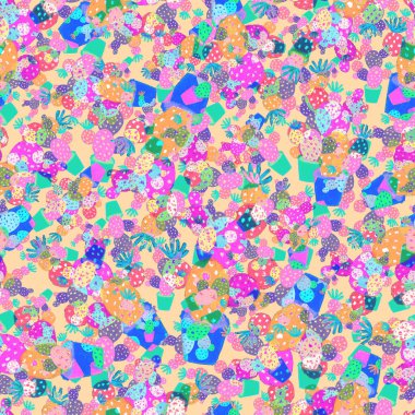 Kaktüslere el çizimi kaktüsler çizilmiş yaratıcı, pürüzsüz desen. Parlak botanik parmak izi. Kaktüslü kusursuz dekoratif arka plan. Her türlü dekorasyon için kullanılabilir..