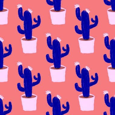 Kaktüslere el çizimi kaktüsler çizilmiş yaratıcı, pürüzsüz desen. Parlak botanik parmak izi. Kaktüslü kusursuz dekoratif arka plan. Her türlü dekorasyon için kullanılabilir..