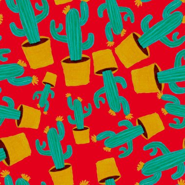 Kaktüslere el çizimi kaktüsler çizilmiş yaratıcı, pürüzsüz desen. Parlak botanik parmak izi. Kaktüslü kusursuz dekoratif arka plan. Her türlü dekorasyon için kullanılabilir..