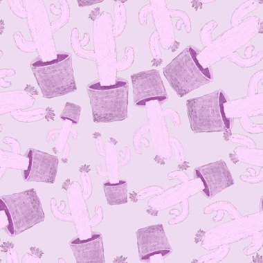 Kaktüslere el çizimi kaktüsler çizilmiş yaratıcı, pürüzsüz desen. Parlak botanik parmak izi. Kaktüslü kusursuz dekoratif arka plan. Her türlü dekorasyon için kullanılabilir..