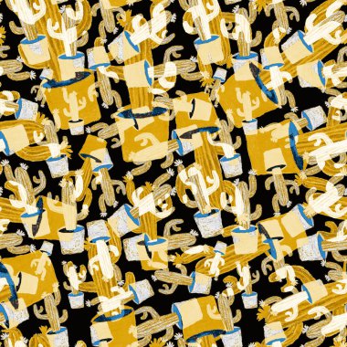 Kaktüslere el çizimi kaktüsler çizilmiş yaratıcı, pürüzsüz desen. Parlak botanik parmak izi. Kaktüslü kusursuz dekoratif arka plan. Her türlü dekorasyon için kullanılabilir..