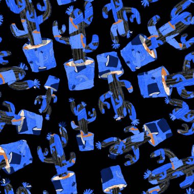 Kaktüslere el çizimi kaktüsler çizilmiş yaratıcı, pürüzsüz desen. Parlak botanik parmak izi. Kaktüslü kusursuz dekoratif arka plan. Her türlü dekorasyon için kullanılabilir..