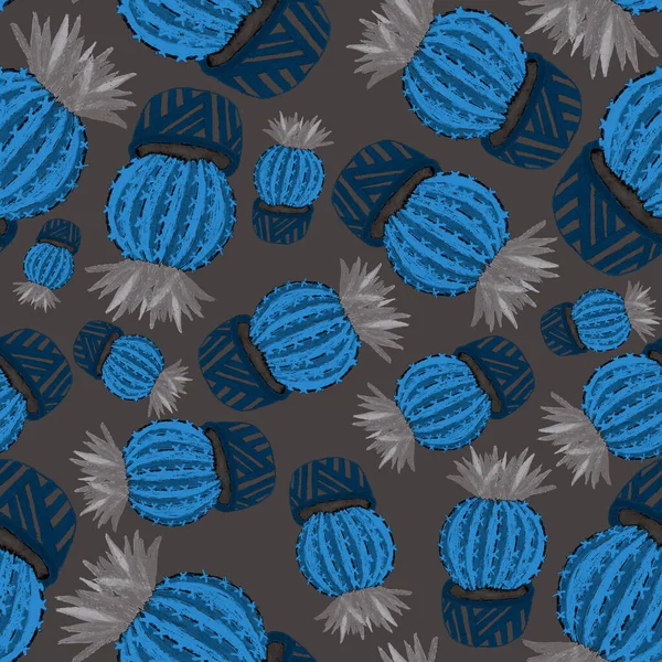 Kreatives Nahtloses Muster Mit Handgezeichneten Kakteen Töpfen Leuchtender Botanischer Druck — Stockfoto