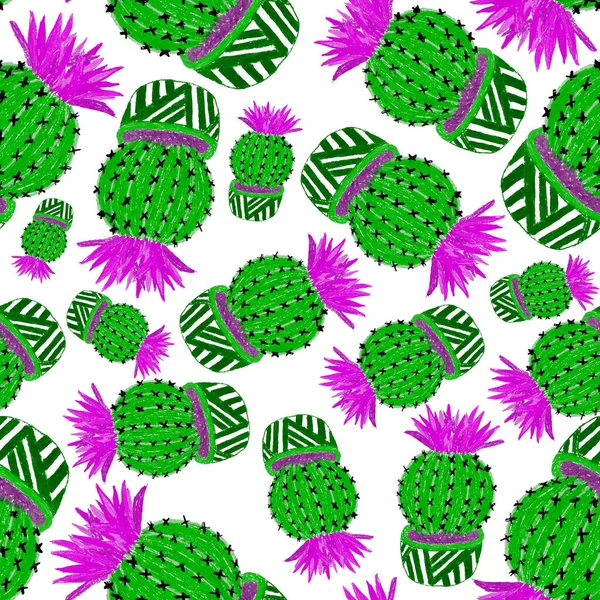 Motif Créatif Sans Couture Avec Des Cactus Dessinés Main Dans — Photo