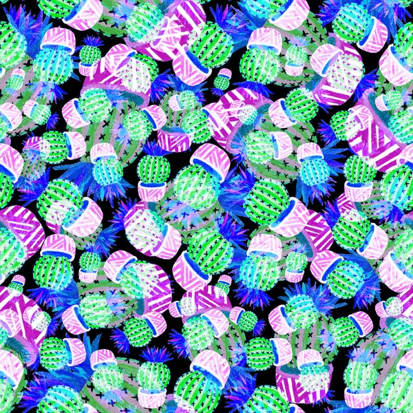 Modello Creativo Senza Cuciture Con Cactus Disegnati Mano Pentole Stampa — Foto Stock