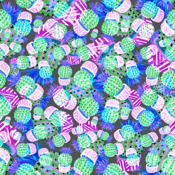 Modello Creativo Senza Cuciture Con Cactus Disegnati Mano Pentole Stampa — Foto Stock