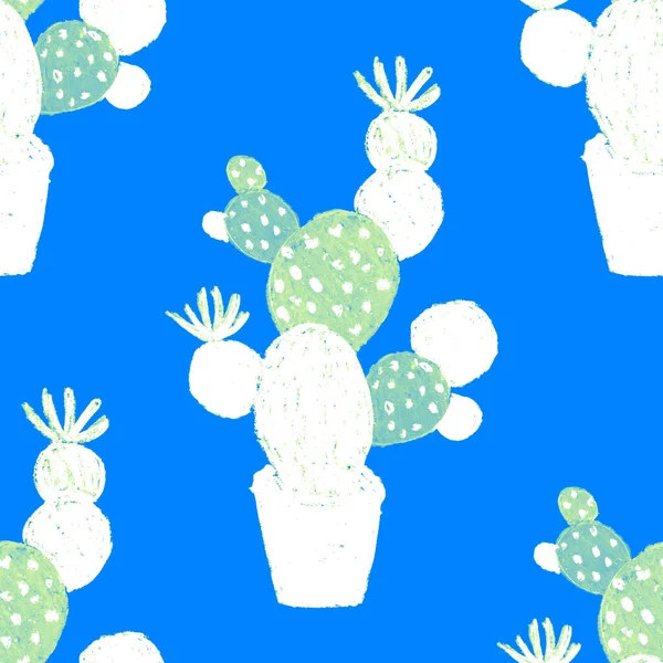 Patrón Creativo Sin Costuras Con Cactus Dibujados Mano Macetas Huella —  Fotos de Stock