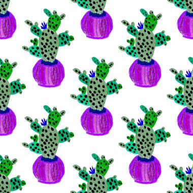 Kaktüslere el çizimi kaktüsler çizilmiş yaratıcı, pürüzsüz desen. Parlak botanik parmak izi. Kaktüslü kusursuz dekoratif arka plan. Her türlü dekorasyon için kullanılabilir..