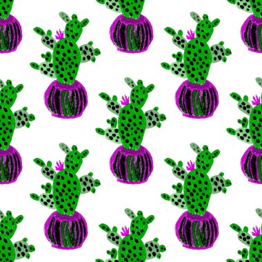 Kaktüslere el çizimi kaktüsler çizilmiş yaratıcı, pürüzsüz desen. Parlak botanik parmak izi. Kaktüslü kusursuz dekoratif arka plan. Her türlü dekorasyon için kullanılabilir..