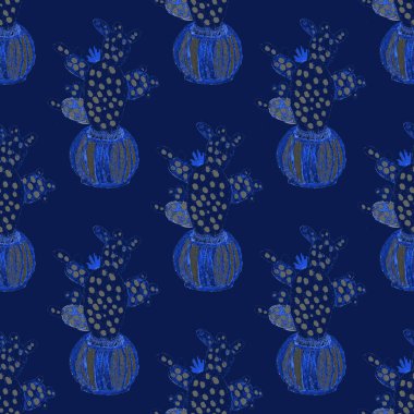 Kaktüslere el çizimi kaktüsler çizilmiş yaratıcı, pürüzsüz desen. Parlak botanik parmak izi. Kaktüslü kusursuz dekoratif arka plan. Her türlü dekorasyon için kullanılabilir..