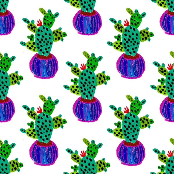 Kaktüslere el çizimi kaktüsler çizilmiş yaratıcı, pürüzsüz desen. Parlak botanik parmak izi. Kaktüslü kusursuz dekoratif arka plan. Her türlü dekorasyon için kullanılabilir..