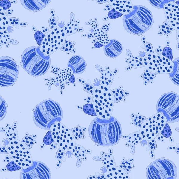 Kreatives Nahtloses Muster Mit Handgezeichneten Kakteen Töpfen Leuchtender Botanischer Druck — Stockfoto