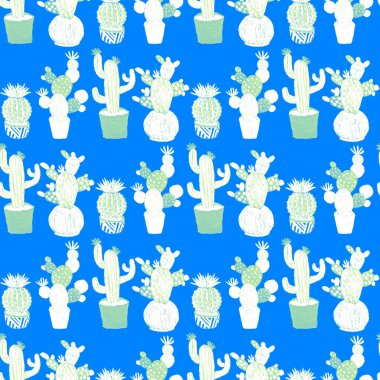 Kaktüslere el çizimi kaktüsler çizilmiş yaratıcı, pürüzsüz desen. Parlak botanik parmak izi. Kaktüslü kusursuz dekoratif arka plan. Her türlü dekorasyon için kullanılabilir..