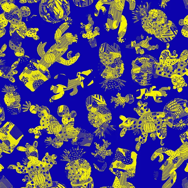 Креативный Безпечатный Узор Нарисованными Вручную Кактусами Горшках Яркий Ботанический Отпечаток — стоковое фото