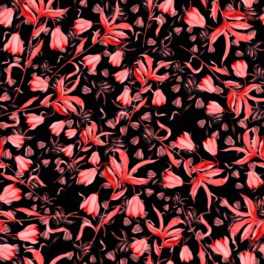 Çiçeklerle suluboya kusursuz desen. Klasik çiçek desenleri. Çiçeksiz desen. Botanik sanatı. Çiçek botanik koleksiyonu. Suluboya botanik tasarımı.