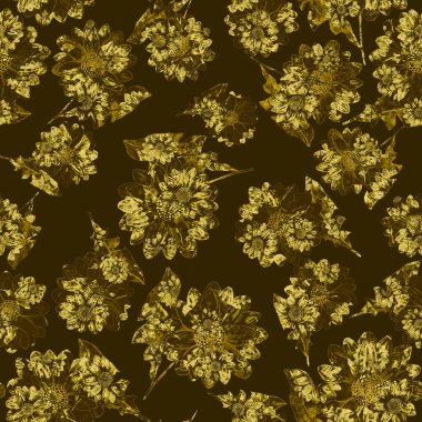 Çiçeklerle suluboya kusursuz desen. Klasik çiçek desenleri. Çiçeksiz desen. Botanik sanatı. Çiçek botanik koleksiyonu. Suluboya botanik tasarımı.