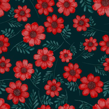 Çiçeklerle suluboya kusursuz desen. Klasik çiçek desenleri. Çiçeksiz desen. Botanik sanatı. Çiçek botanik koleksiyonu. Suluboya botanik tasarımı.