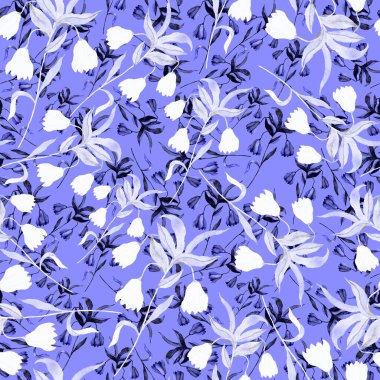 Çiçeklerle suluboya kusursuz desen. Klasik çiçek desenleri. Çiçeksiz desen. Botanik sanatı. Çiçek botanik koleksiyonu. Suluboya botanik tasarımı.