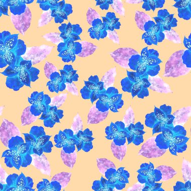 Çiçeklerle suluboya kusursuz desen. Klasik çiçek desenleri. Çiçeksiz desen. Botanik sanatı. Çiçek botanik koleksiyonu. Suluboya botanik tasarımı.