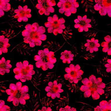 Çiçeklerle suluboya kusursuz desen. Klasik çiçek desenleri. Çiçeksiz desen. Botanik sanatı. Çiçek botanik koleksiyonu. Suluboya botanik tasarımı.