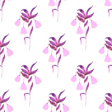 Çiçeklerle suluboya kusursuz desen. Klasik çiçek desenleri. Çiçeksiz desen. Botanik sanatı. Çiçek botanik koleksiyonu. Suluboya botanik tasarımı.