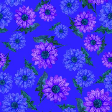 Çiçeklerle suluboya kusursuz desen. Klasik çiçek desenleri. Çiçeksiz desen. Botanik sanatı. Çiçek botanik koleksiyonu. Suluboya botanik tasarımı.