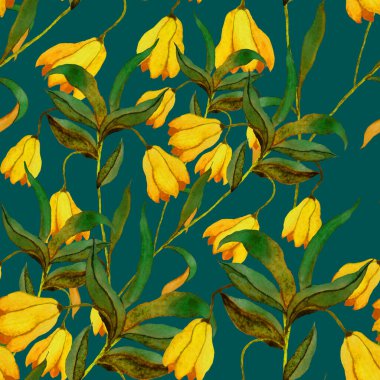 Çiçeklerle suluboya kusursuz desen. Klasik çiçek desenleri. Çiçeksiz desen. Botanik sanatı. Çiçek botanik koleksiyonu. Suluboya botanik tasarımı.