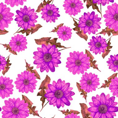 Çiçeklerle suluboya kusursuz desen. Klasik çiçek desenleri. Çiçeksiz desen. Botanik sanatı. Çiçek botanik koleksiyonu. Suluboya botanik tasarımı.