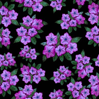 Çiçeklerle suluboya kusursuz desen. Klasik çiçek desenleri. Çiçeksiz desen. Botanik sanatı. Çiçek botanik koleksiyonu. Suluboya botanik tasarımı.