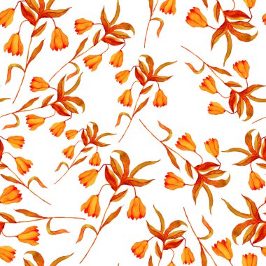 Çiçeklerle suluboya kusursuz desen. Klasik çiçek desenleri. Çiçeksiz desen. Botanik sanatı. Çiçek botanik koleksiyonu. Suluboya botanik tasarımı.