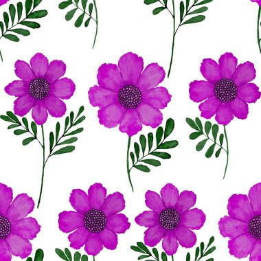 Çiçeklerle suluboya kusursuz desen. Klasik çiçek desenleri. Çiçeksiz desen. Botanik sanatı. Çiçek botanik koleksiyonu. Suluboya botanik tasarımı.