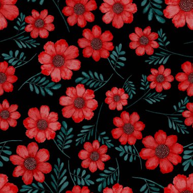 Çiçeklerle suluboya kusursuz desen. Klasik çiçek desenleri. Çiçeksiz desen. Botanik sanatı. Çiçek botanik koleksiyonu. Suluboya botanik tasarımı.